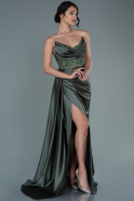 Olive Drab Long Satin Evening Dress ABU3683