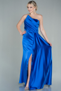 Robe de Soirée Longue Satin Bleu Saxe ABU2817