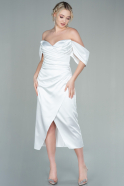 Robe de Cérémonie Midi Satin Blanc ABK1608
