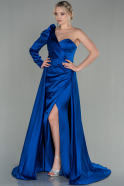 Robe De Soirée Satin Longue Bleu Saxe ABU1715