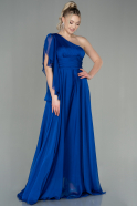 Robe de Soirée Longue Mousseline Bleu Saxe ABU3684