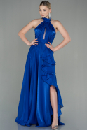Robe de Soirée Longue Mousseline Bleu Saxe ABU2960