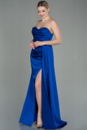 Robe de Soirée Longue Satin Bleu Saxe ABU2965