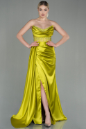 Pistachio Green Long Satin Evening Dress ABU3896