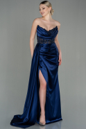 Navy Blue Long Satin Evening Dress ABU3683