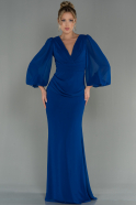Robe De Soirée Mousseline Longue Bleu Saxe ABU2818