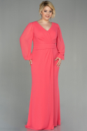 Coral Long Chiffon Plus Size Evening Dress ABU2763