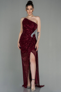 Robe de Soirée Longue Squameuse Rouge Bordeaux ABU3054