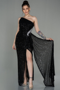 Robe de Soirée Longue Squameuse Noir ABU3054