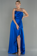 Robe de Soirée Longue Satin Bleu Saxe ABU3068