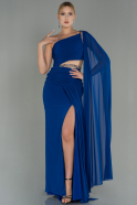 Robe de Soirée Longue Mousseline Bleu Saxe ABU3005