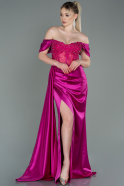 Fuchsia Long Satin Evening Dress ABU3818