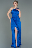 Robe de Soirée Longue Satin Bleu Saxe ABU3461