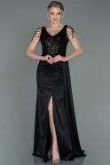 Robe de Soirée Longue Satin Noir ABU3161