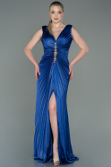 Robe de Soirée Longue Satin Bleu Saxe ABU3183