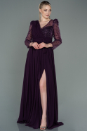 Robe de Soirée Longue Mousseline Violet Foncé ABU3185