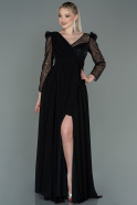 Robe de Soirée Longue Mousseline Noir ABU3185