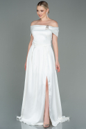 Robe de Soirée Longue Satin Blanc ABU3197