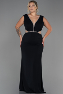 Robe de Soirée Grande Taille Longue Mousseline Noir ABU3219