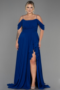 Robe Grande Taille Longue Mousseline Bleu Saxe ABU3168