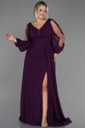 Robe de Soirée Grande Taille Longue Mousseline Violet ABU3221
