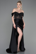 Long Black Satin Evening Dress ABU3818
