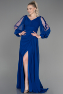 Robe de Soirée Longue Mousseline Bleu Saxe ABU3220