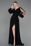 Robe de Soirée Longue Mousseline Noir ABU3220