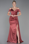 Robe de Soirée Longue Satin Marron Clair ABU3249