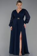 Robe de Soirée Grande Taille Longue Mousseline Bleu Marine ABU3254