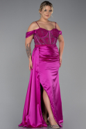 Robe Grande Taille Longue Satin Fushia ABU3228