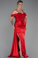 Robe Grande Taille Longue Satin Rouge ABU3228