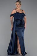 Robe Grande Taille Longue Satin Bleu Marine ABU3228