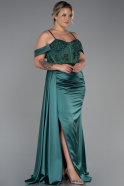 Robe Grande Taille Longue Satin Émeraude ABU3228