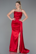 Robe de Soirée Longue Satin Rouge ABU3267