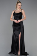 Robe de Soirée Longue Satin Noir ABU3267