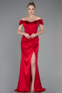 Robe de Soirée Longue Satin Rouge ABU3269