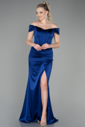 Robe de Soirée Longue Satin Bleu Marine ABU3269