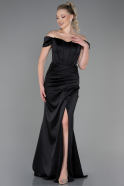 Robe de Soirée Longue Satin Noir ABU3269