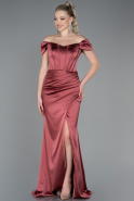 Robe de Soirée Longue Satin Marron Clair ABU3269