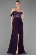 Robe de Soirée Longue Mousseline Violet Foncé ABU3310