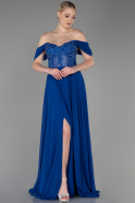 Robe de Soirée Longue Mousseline Bleu Saxe ABU3310