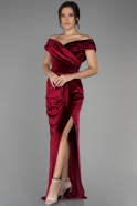 Robe de Soirée Longue Velours Rouge Bordeaux ABU3330