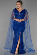 Robe de Soirée Grande Taille Longue Bleu Saxe ABU3286