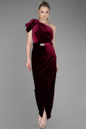 Robe de Soirée Longue Velours Rouge Bordeaux ABU3350