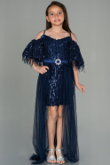 Robe de Soirée Enfants Courte Squameuse Bleu Marine ABK1714