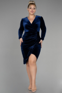 Robe de Soirée Grande Taille Longue Velours Midi Velours Bleu Marine ABK1875