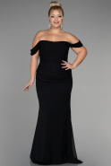 Robe de Soirée Grande Taille Longue Mousseline Noir ABU3353