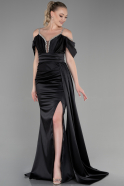 Robe de Soirée Longue Satin Noir ABU3398