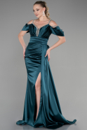 Robe de Soirée Longue Satin Émeraude ABU3398